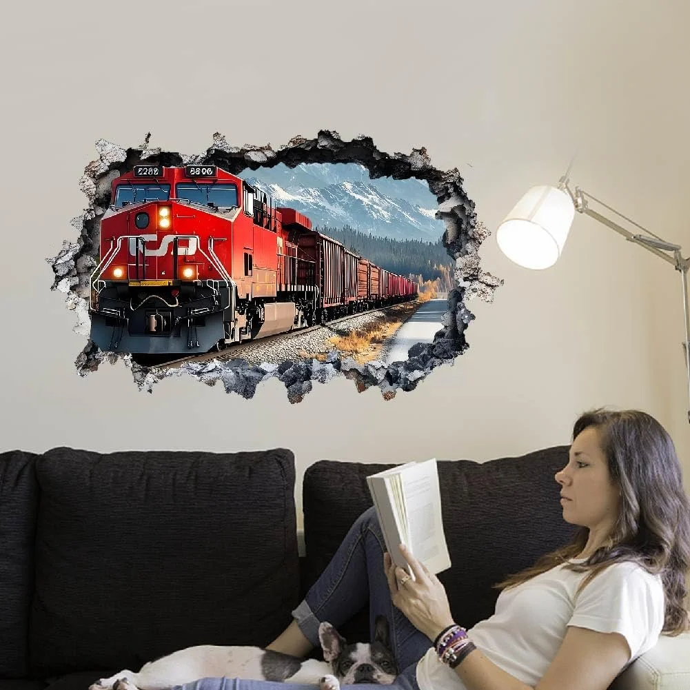 Наклейка на стіну 3D SUPERDANT Vintage Train Вінтажний потяг у лісі 96 x 60 см, фото №4