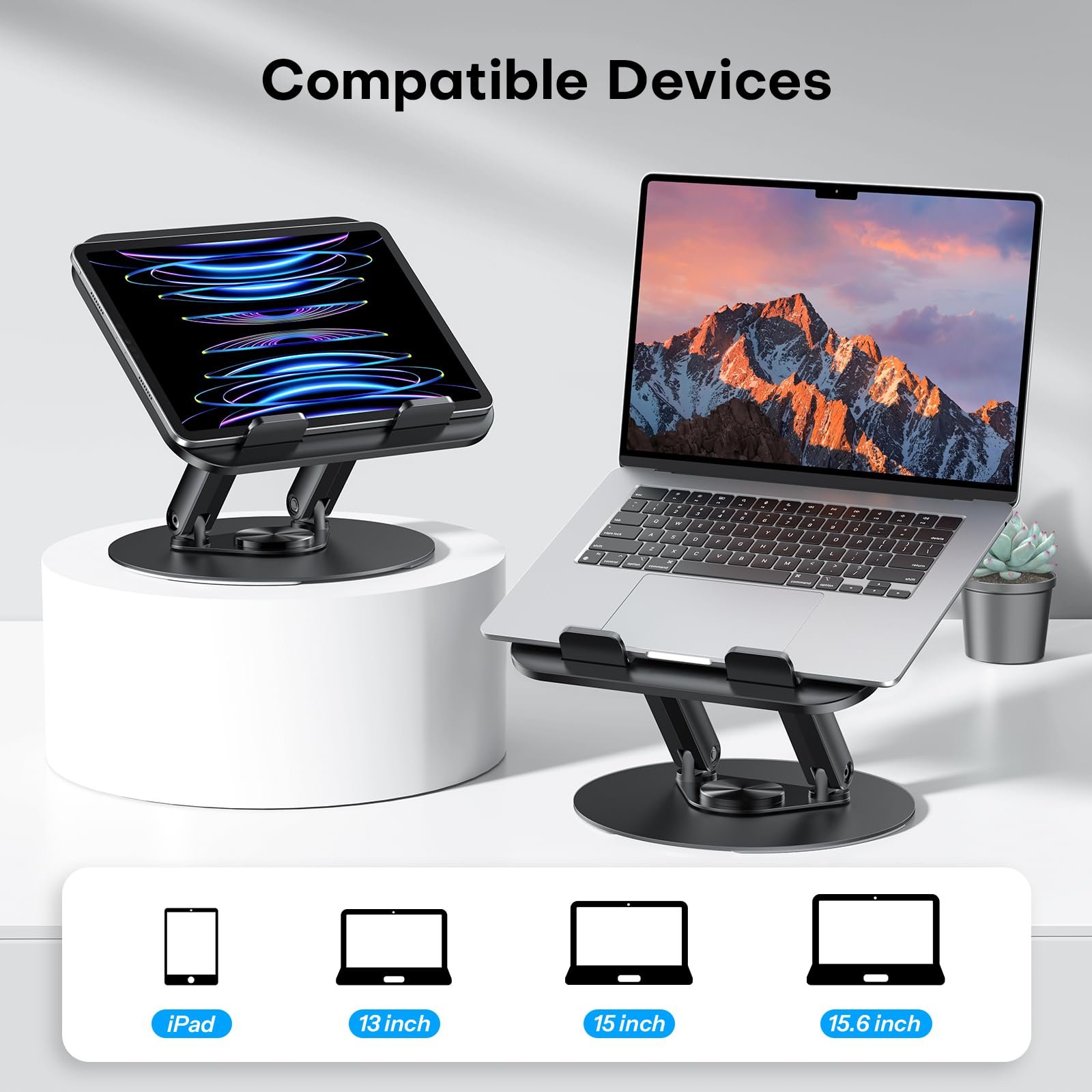 Підставка для ноутбука OMOTON, міцна металева основа, обертання на 360°, складана ергономічна підходить для 15-дюймових MacBook і ноутбуків - Класичний чорний, фото №7