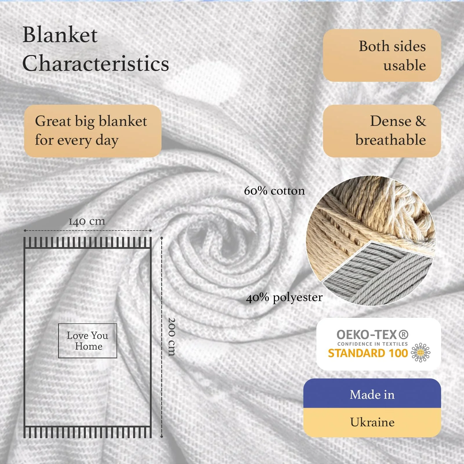 Плед LoveYouHome Бавовняний плед для обіймів Дуже великий плед (140 см x 200 см), фото №3