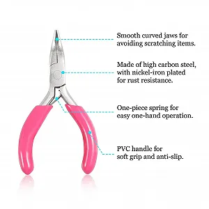 Мини плоскогубцы SPEEDWOX с удлиненными губками, изогнутые, 3 дюйма, розовая PVC ручка, для изготовления бижутерии, обработки проволоки, упаковки и рукоделия synthetic.ua - Фото 1