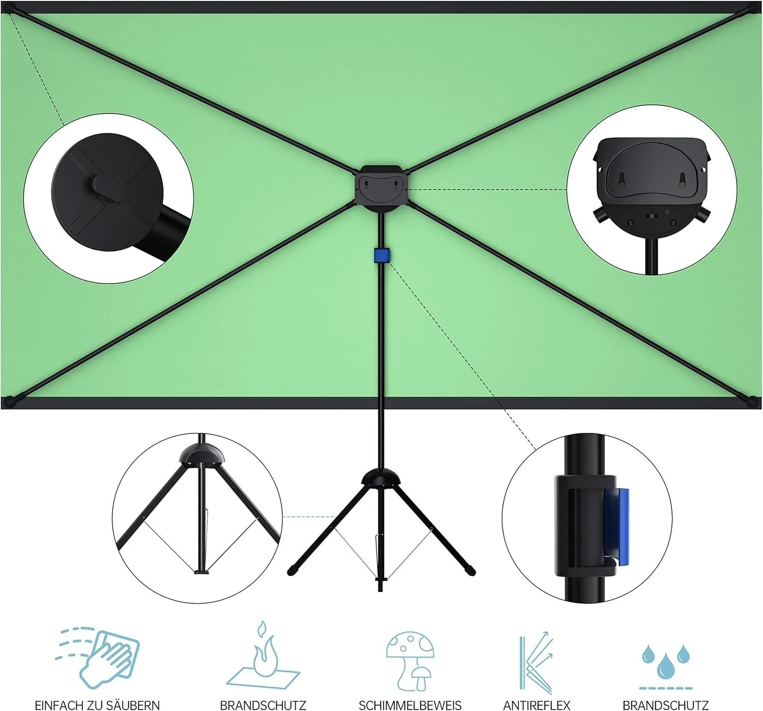 Зелений екран NEUE DAWN Chromakey 80" 183 x 106 см зі штативом Зелений, фото №6