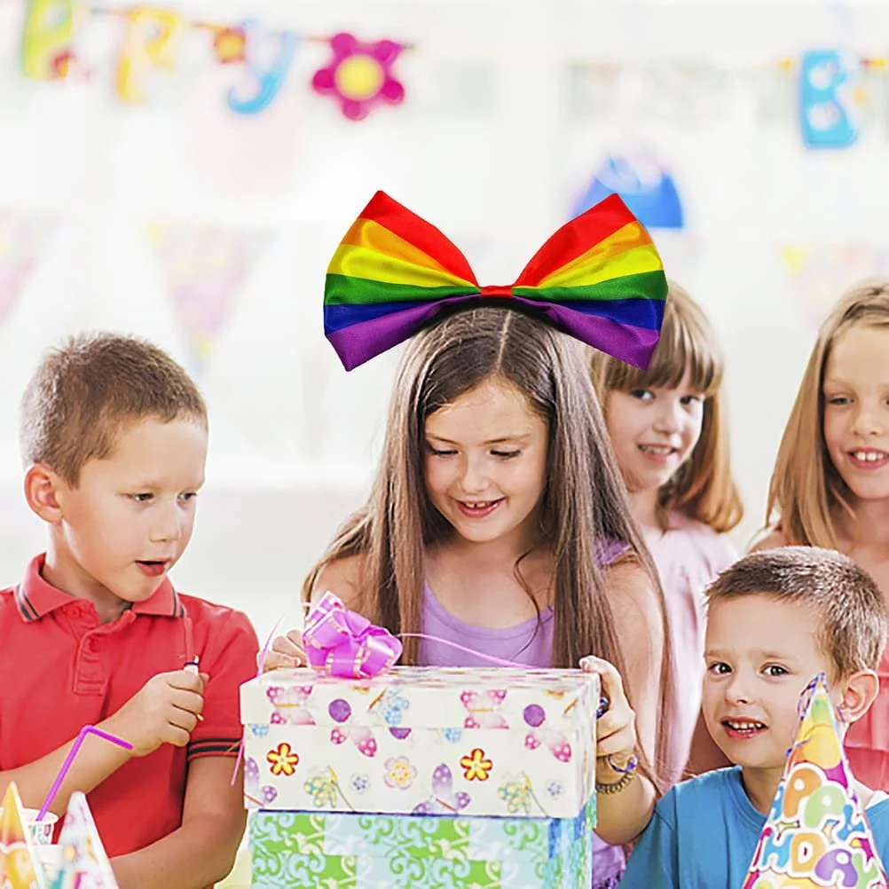 Обруч для волос с радужным бантом, фото №7