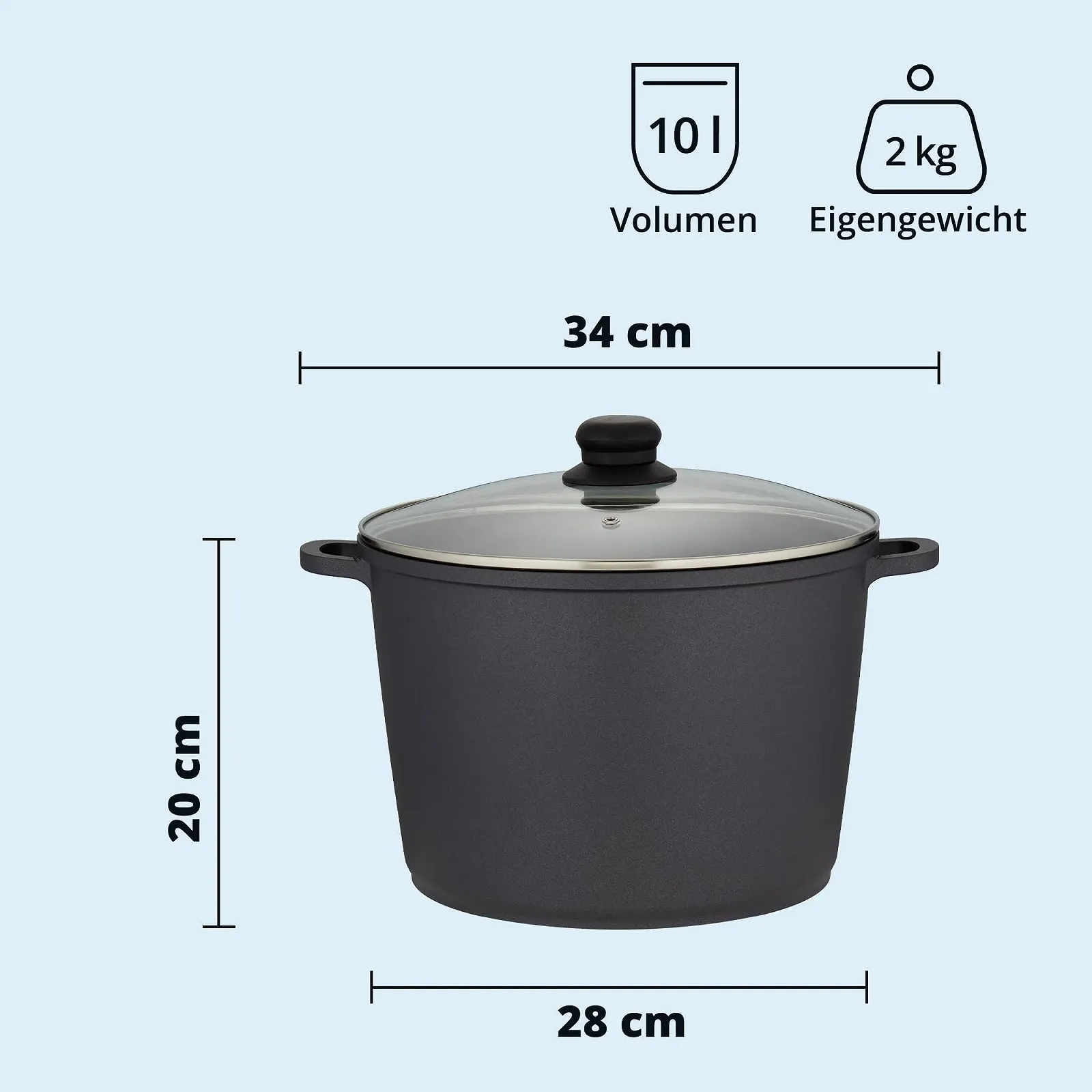 Каструля KHG 28 см Індукційна з антипригарним покриттям XXL 10 літрів Чорний, фото №2 Каструля KHG 28 см Індукційна з антипригарним покриттям XXL 10 літрів Чорний, фото №2