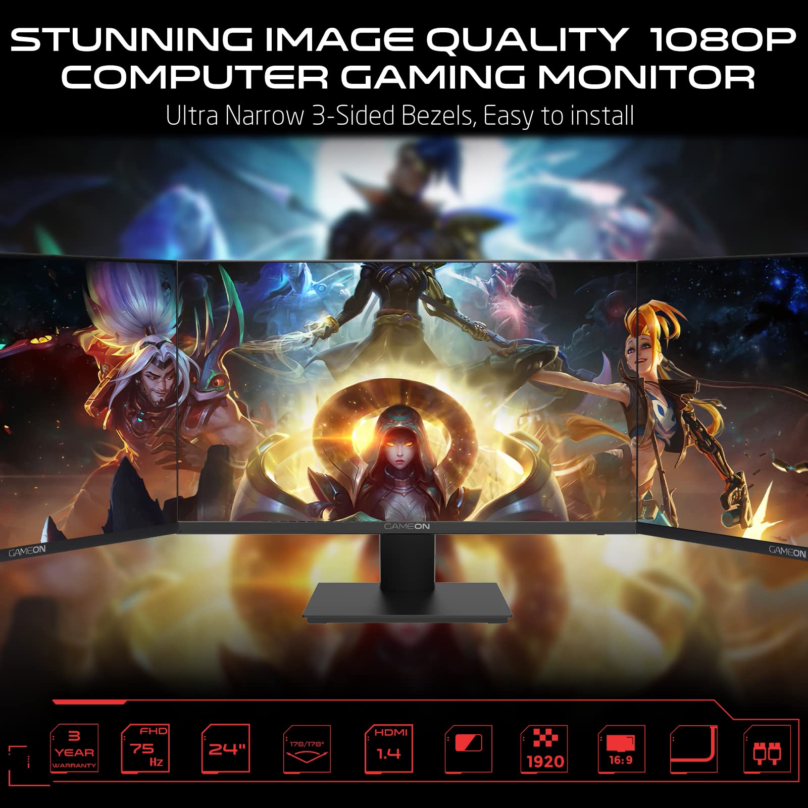 Монітор GAMEON GOB24FHD75IPS 24 дюйми FHD IPS 75Hz 4 ms чорний, фото №5
