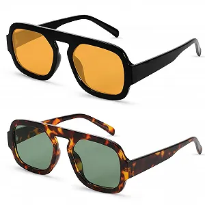 Солнцезащитные очки Beipegin Квадратные Ретро Ночное видение UV400 Черный/оранжевый+Черепаховый/зеленый - Фото 1