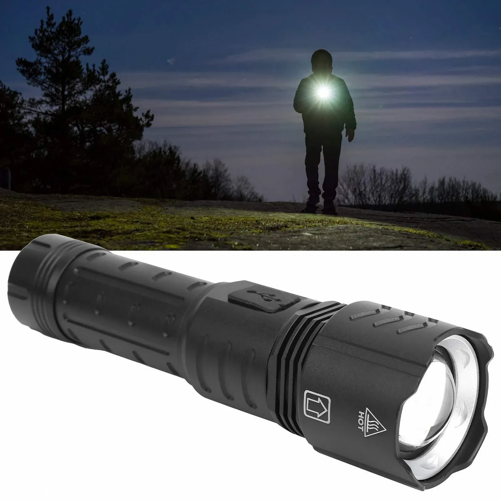 Фонарь Pilipane XHP90 Zoomable Focusing USB Rechargeable Type C Rechargeable Outdoor Professional Lighting для кемпинга, походов, патрулирования, фото №5