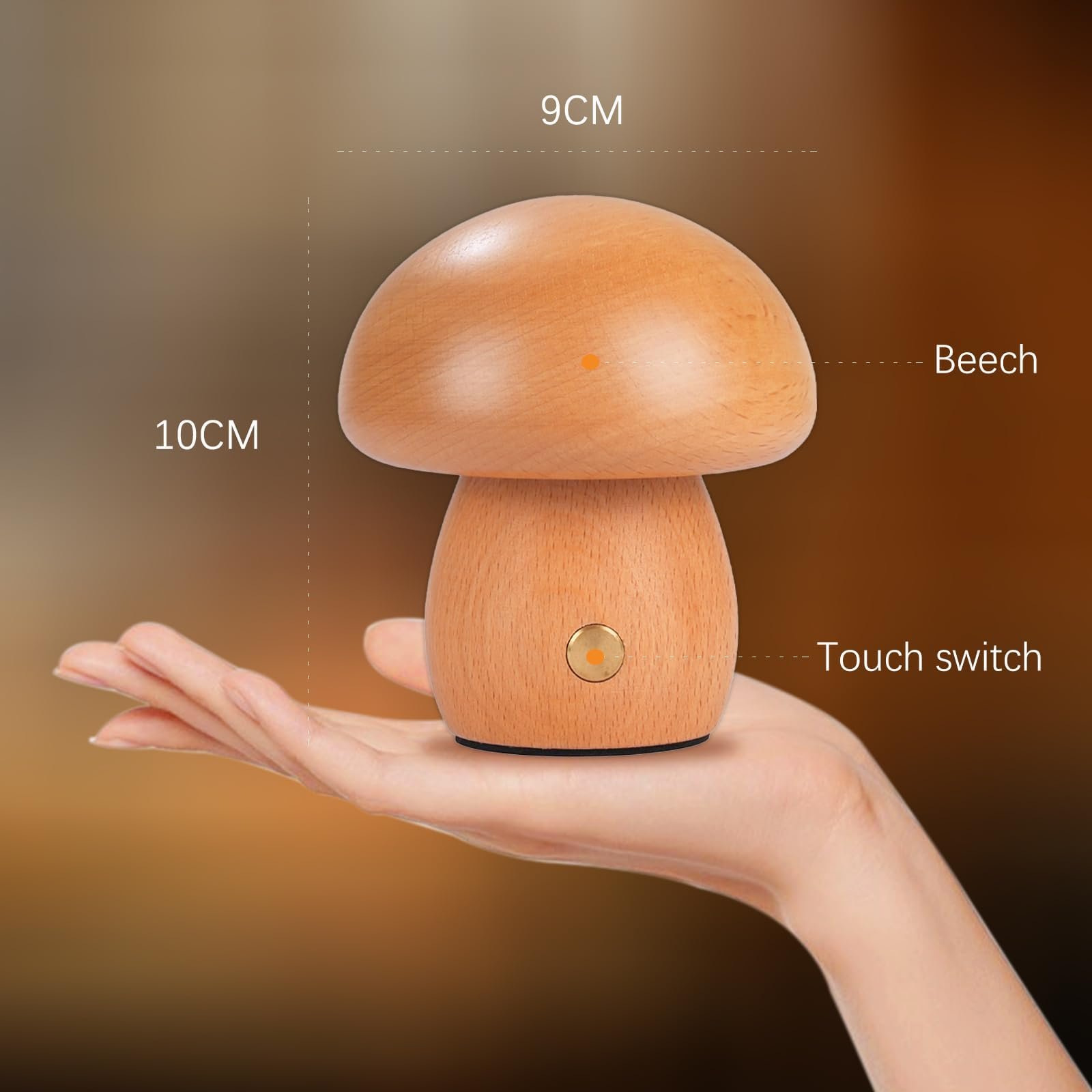 Настільна лампа LED Mushroom дерев'яна акумуляторна сенсорна димована 3 W, фото №2