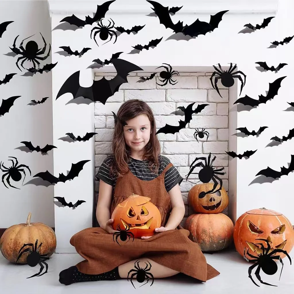 Наклейки на стіну Halloween Decoration 3D Bat Самоклейні Чорні 24 шт., фото №3