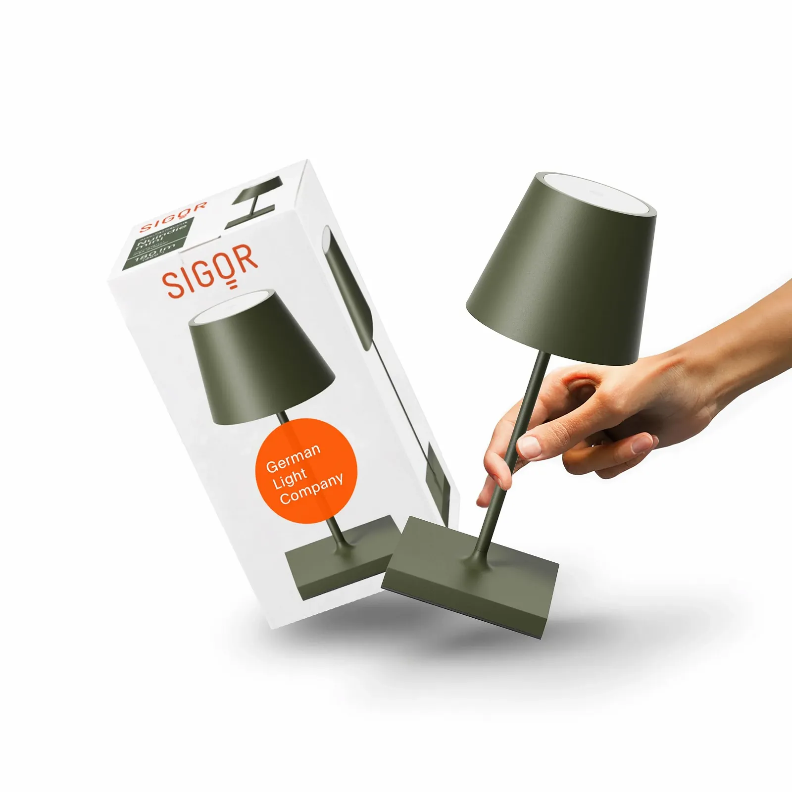 Настільна лампа SIGOR Nuindie 2.0 Mini LED Акумуляторна Димування IP54 Висота 25 см USB-C 12 год роботи Хвойний зелений, фото №1