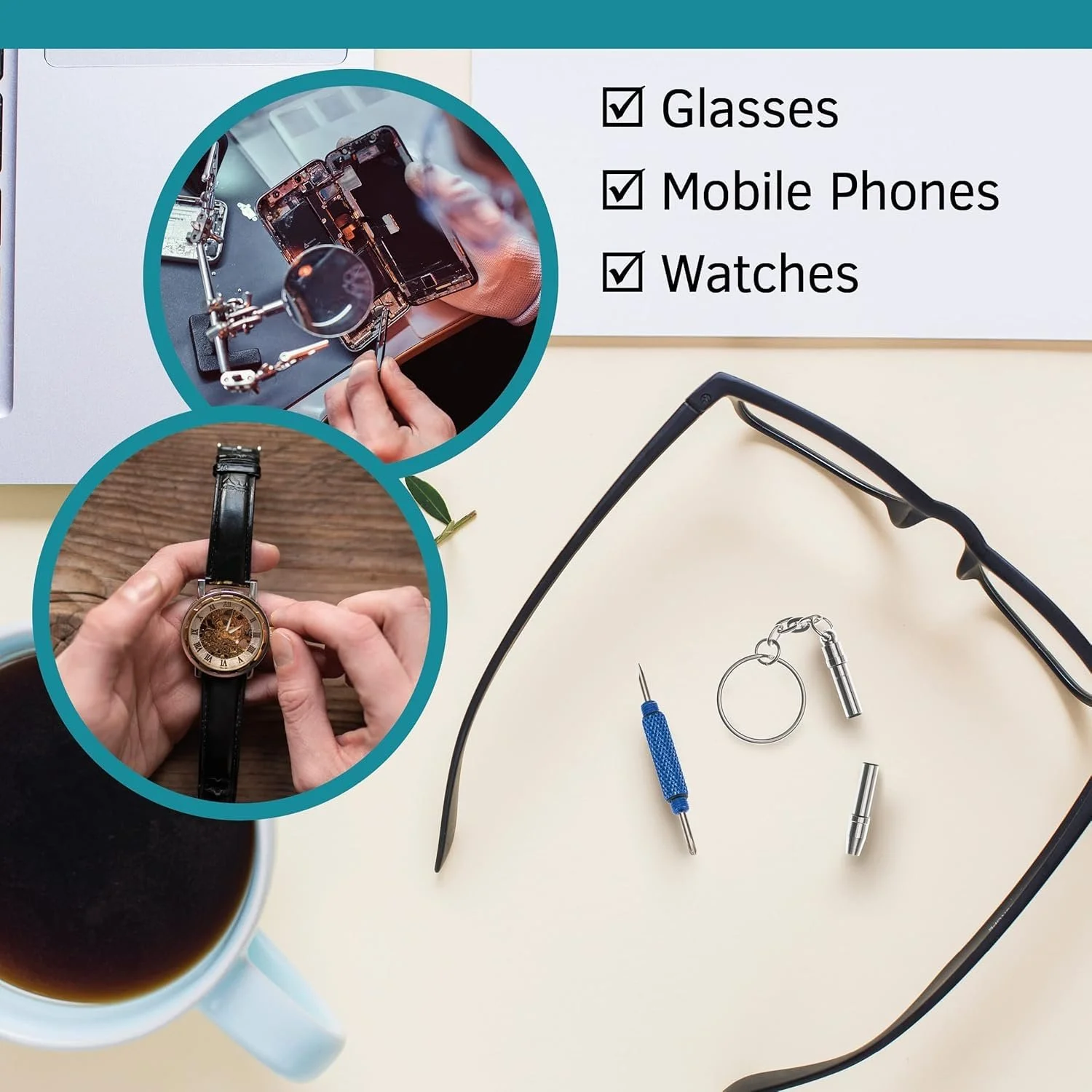 Набір 4 Mini Glasses Screwdriver 3 в 1 Glasses Repair Kit Stainless Steel Small Screwdriver, фото №7