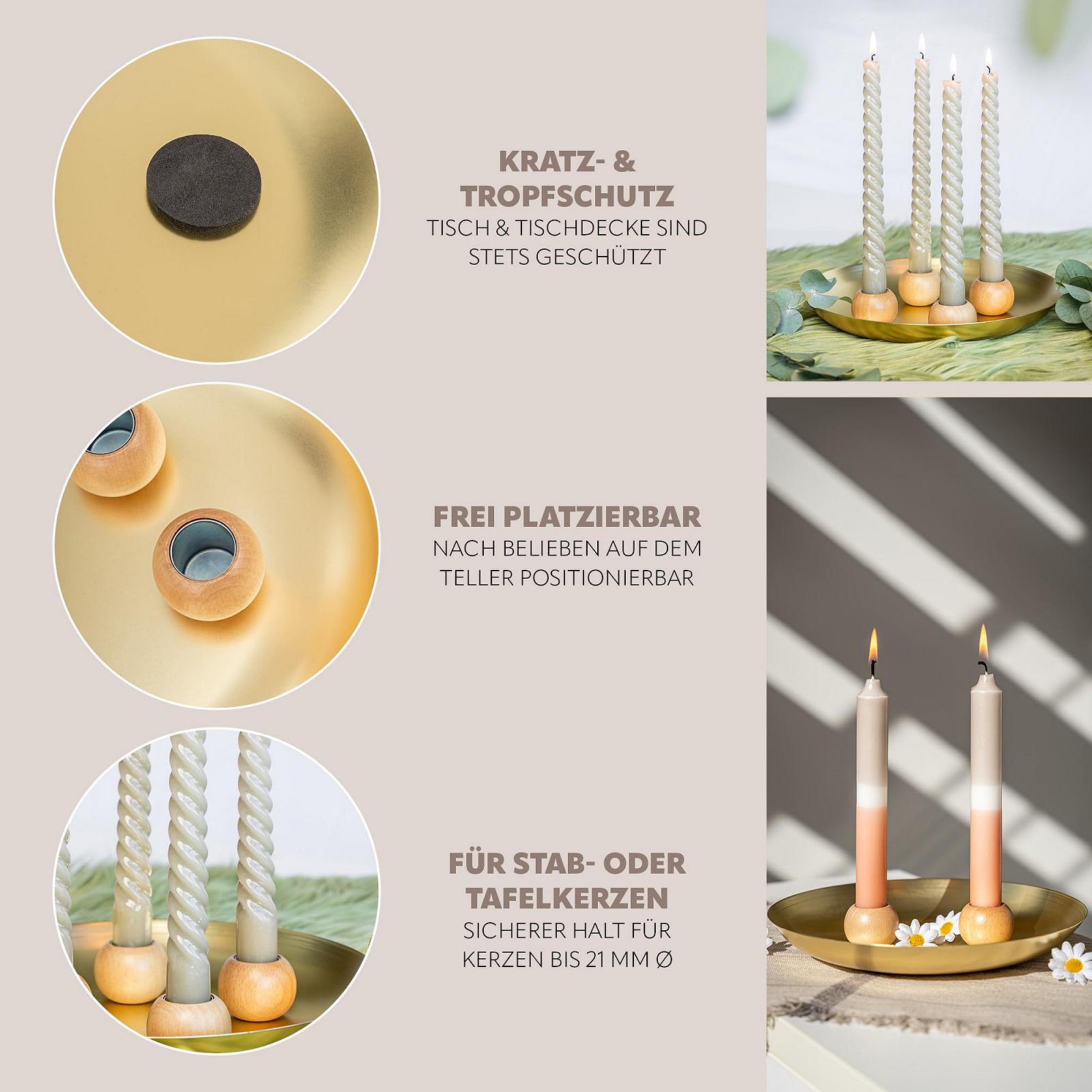Тарілка для свічок bremermann з 4 магнітними тримачами для конічних свічок Метал/Дерево Золото, фото №5 Тарілка для свічок bremermann з 4 магнітними тримачами для конічних свічок Метал/Дерево Золото, фото №5