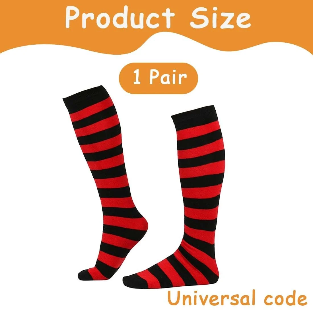 Жіночі панчохи вище коліна Червоні в смужку Бавовна 1 пара, фото №3