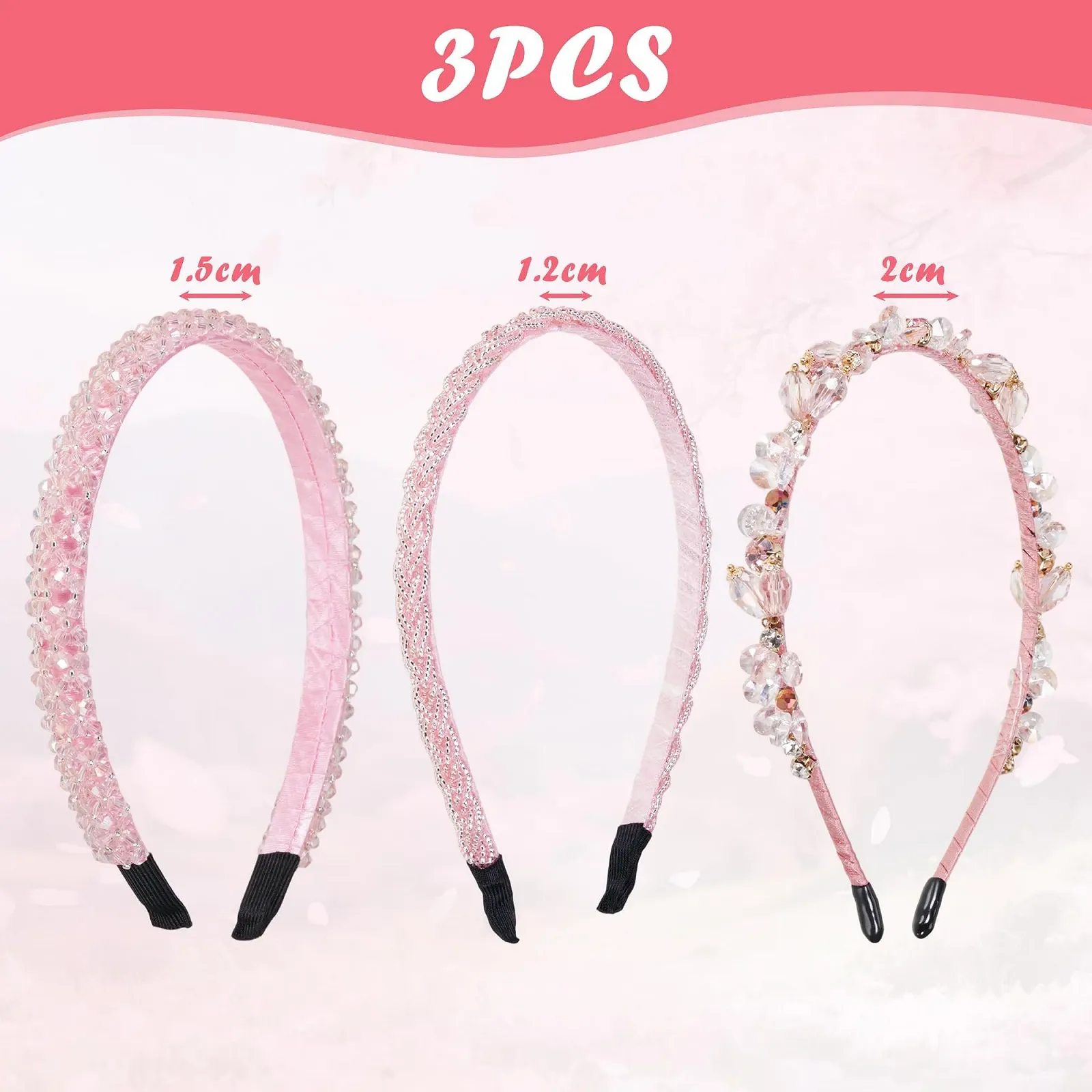 Набор обручей для волос с 3 стразами., фото №2