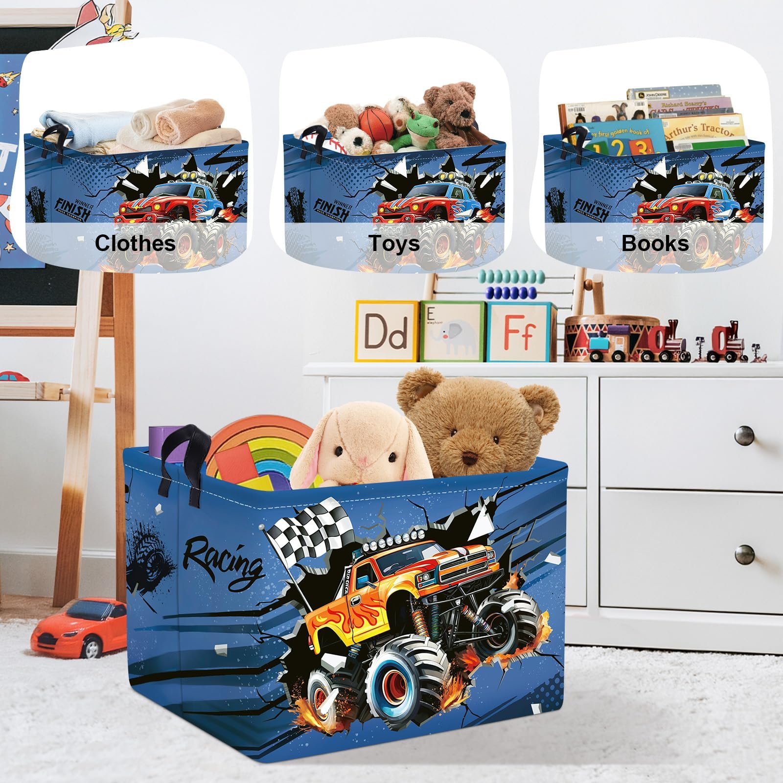 Корзина для игрушек Детская HUUMONSS 3D Car, складная для мальчиков, голубой, 36 л, фото №5