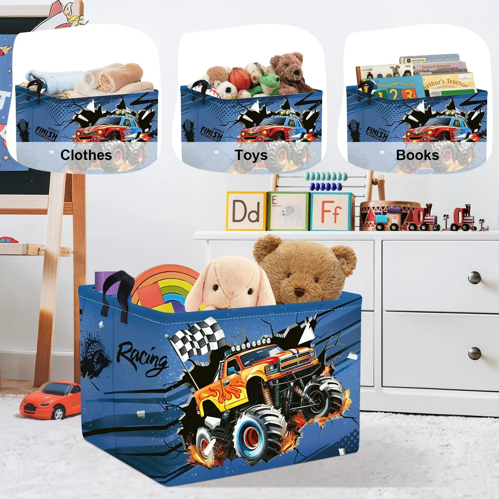 Корзина для игрушек Детская HUUMONSS 3D Car, складная для мальчиков, голубой, 36 л, фото №5 Корзина для игрушек Детская HUUMONSS 3D Car, складная для мальчиков, голубой, 36 л, фото №5