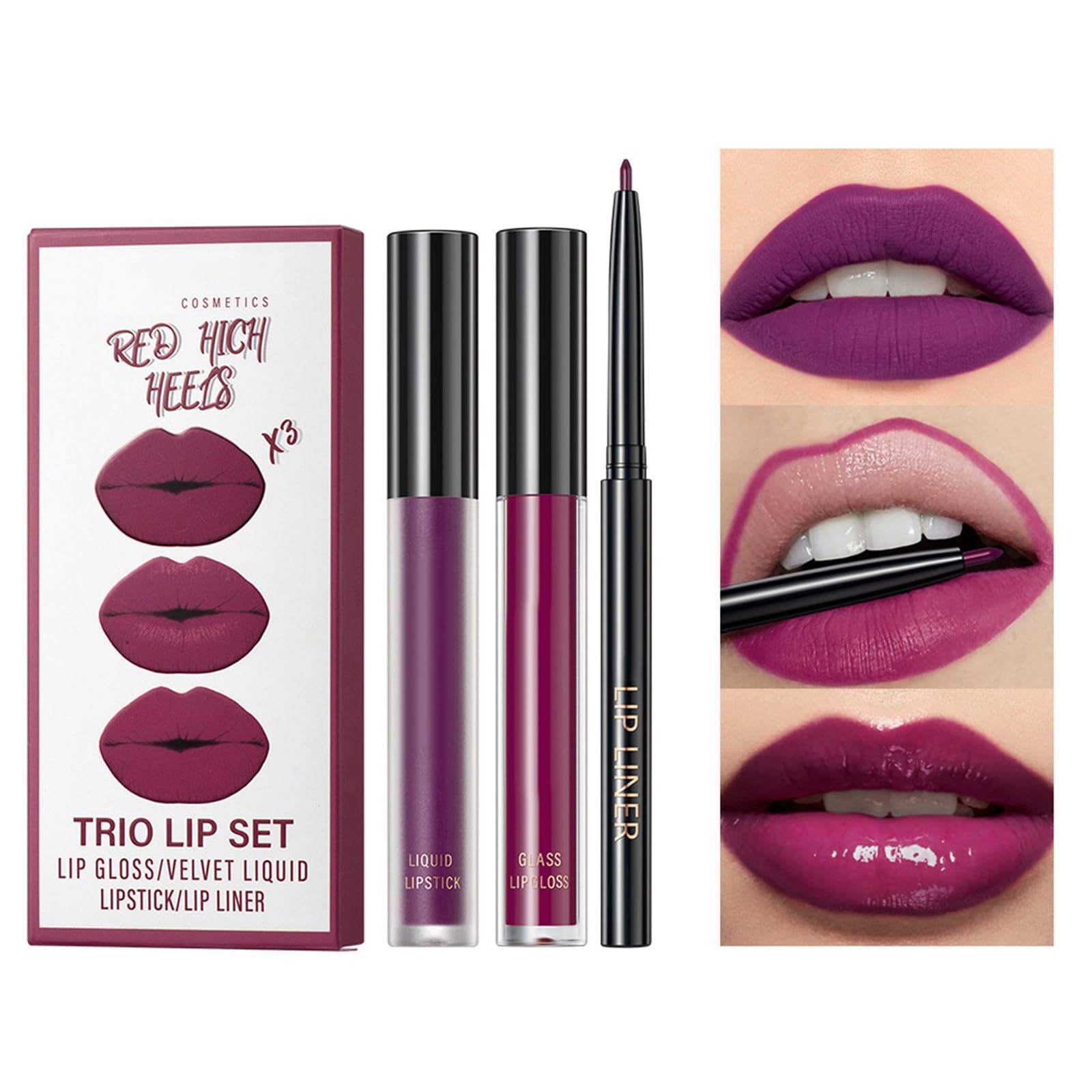 Набор Трио Матовых Блесков для Губ, Нелипкий, Стойкий, Увлажняющий, Питательный, с Точным Карандашом для Губ, 3 мл Веганская Помада (I, One Size), фото №3 Набор Трио Матовых Блесков для Губ, Нелипкий, Стойкий, Увлажняющий, Питательный, с Точным Карандашом для Губ, 3 мл Веганская Помада (I, One Size), фото №3