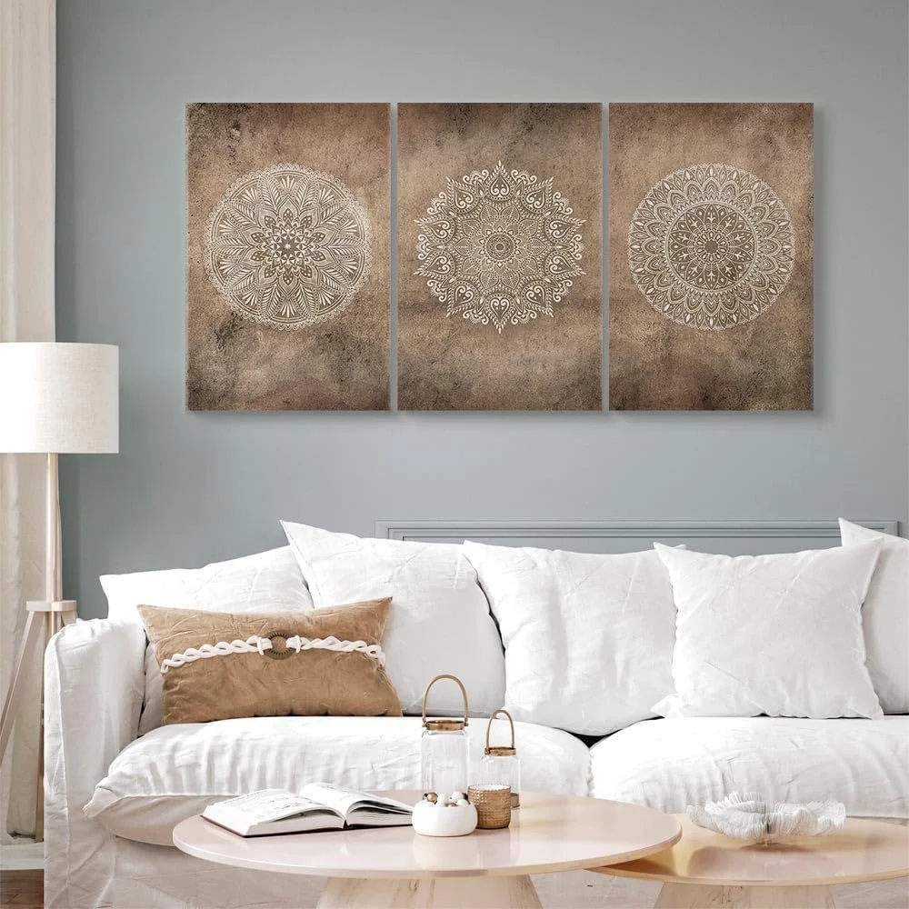 Набір акустичних картин murando 3 шт. Beige Mandala on Concrete Background 120 x 60 см, фото №4