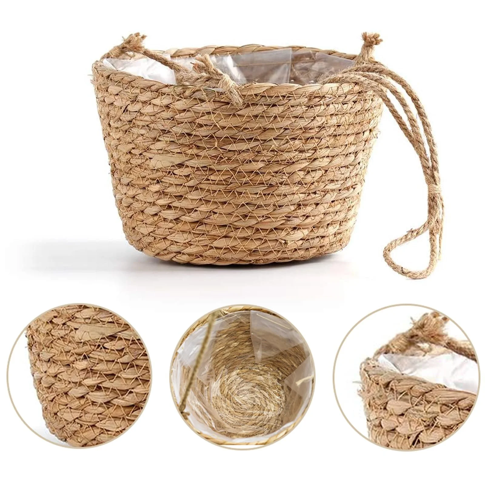 Підвісний плетений кошик для кашпо макраме бавовняна мотузка, фото №3