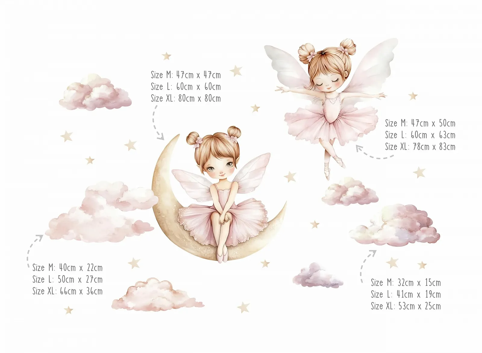 Наклейка на стіну Osomhom Ballerinas Балерина на місяці та хмарах L, фото №7
