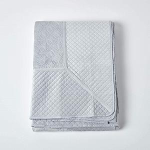 Покрывало стеганое бархатное Homescapes Светло-серый Геометрический узор Eternity Rings 200x200см synthetic.ua - Фото 1