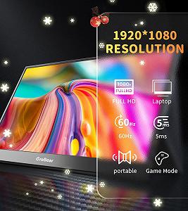 Монітор GreBear Portable 15.6" FHD 1080P HDR IPS з USB Type C Чорний synthetic.ua - Фото 1