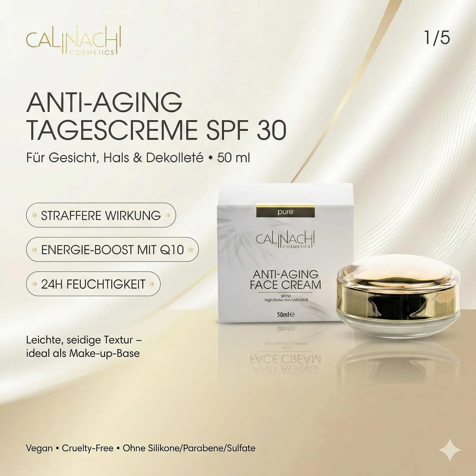 Омолоджувальний денний крем CALINACHI SPF 30 з пептидом Matrixyl Synthe'6, Q10, вітаміном C та гіалуроновою кислотою 50 мл, фото №2