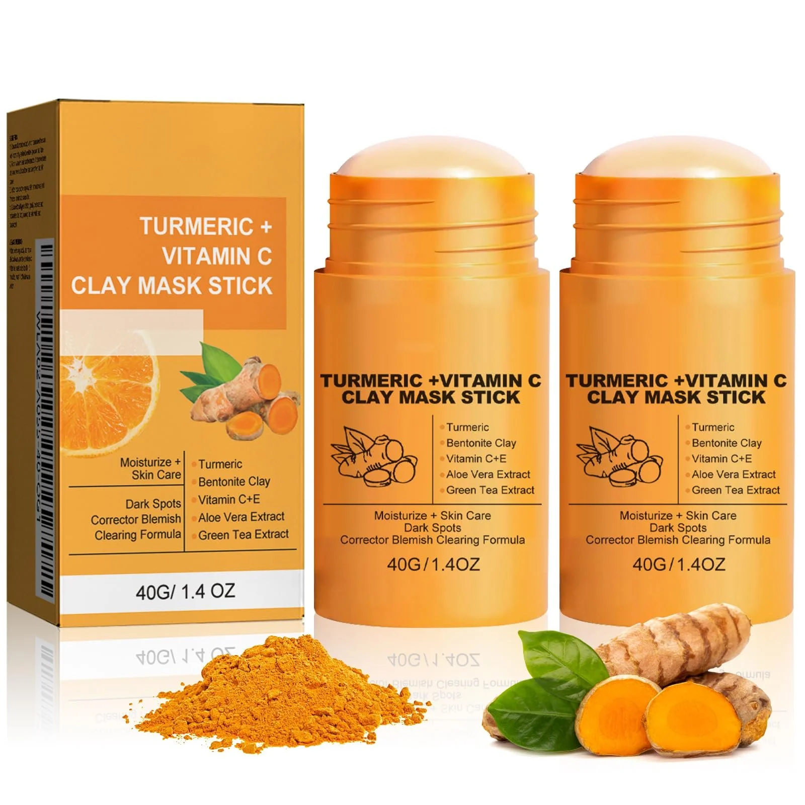 Маска-стік Глина Куркума Ledeak, 2 шт, Вітамін C для очищення пор, від шрамів від вугрів, фото №1