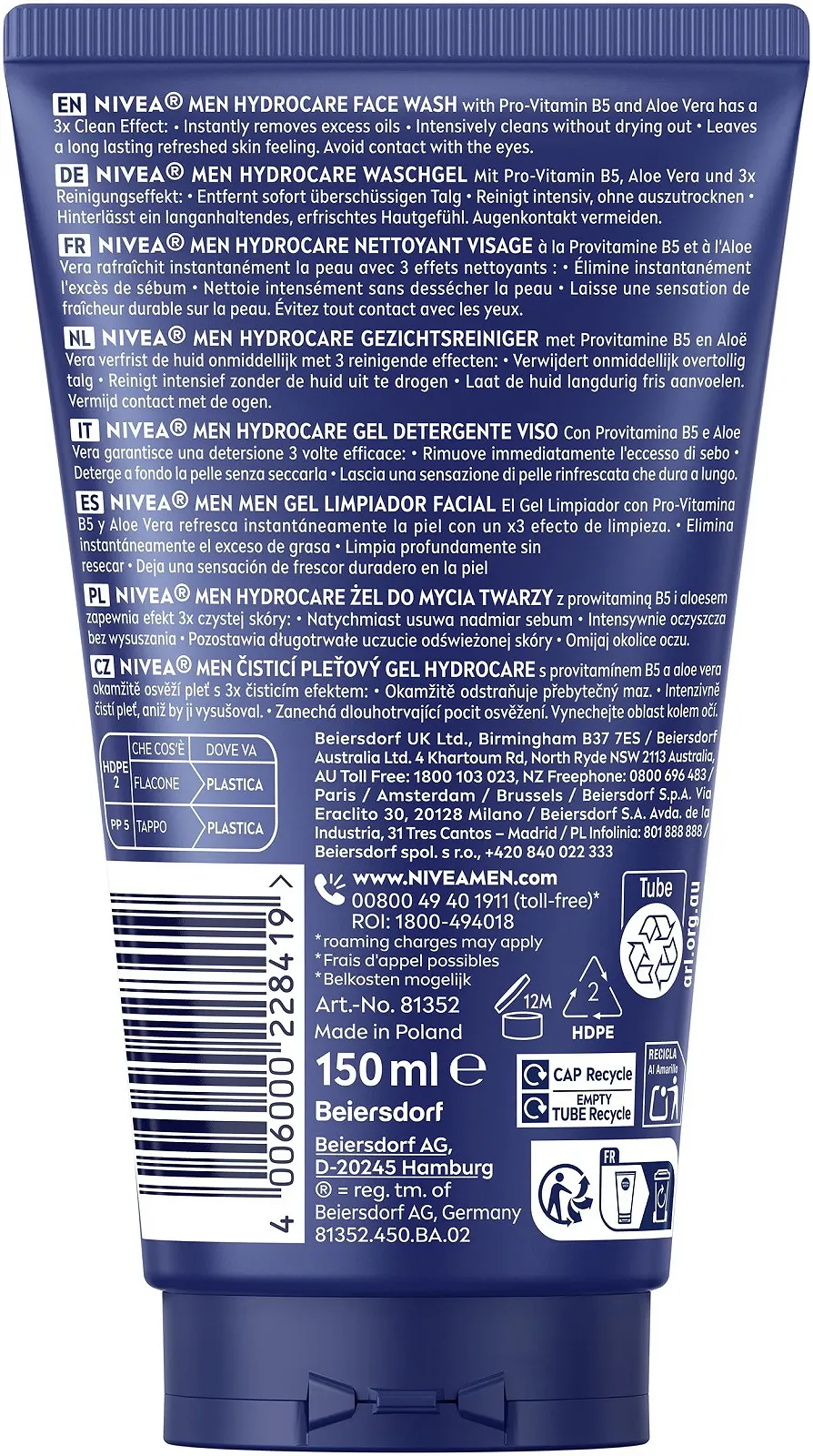 Засіб для вмивання NIVEA MEN Hydro Care 150 мл, фото №8