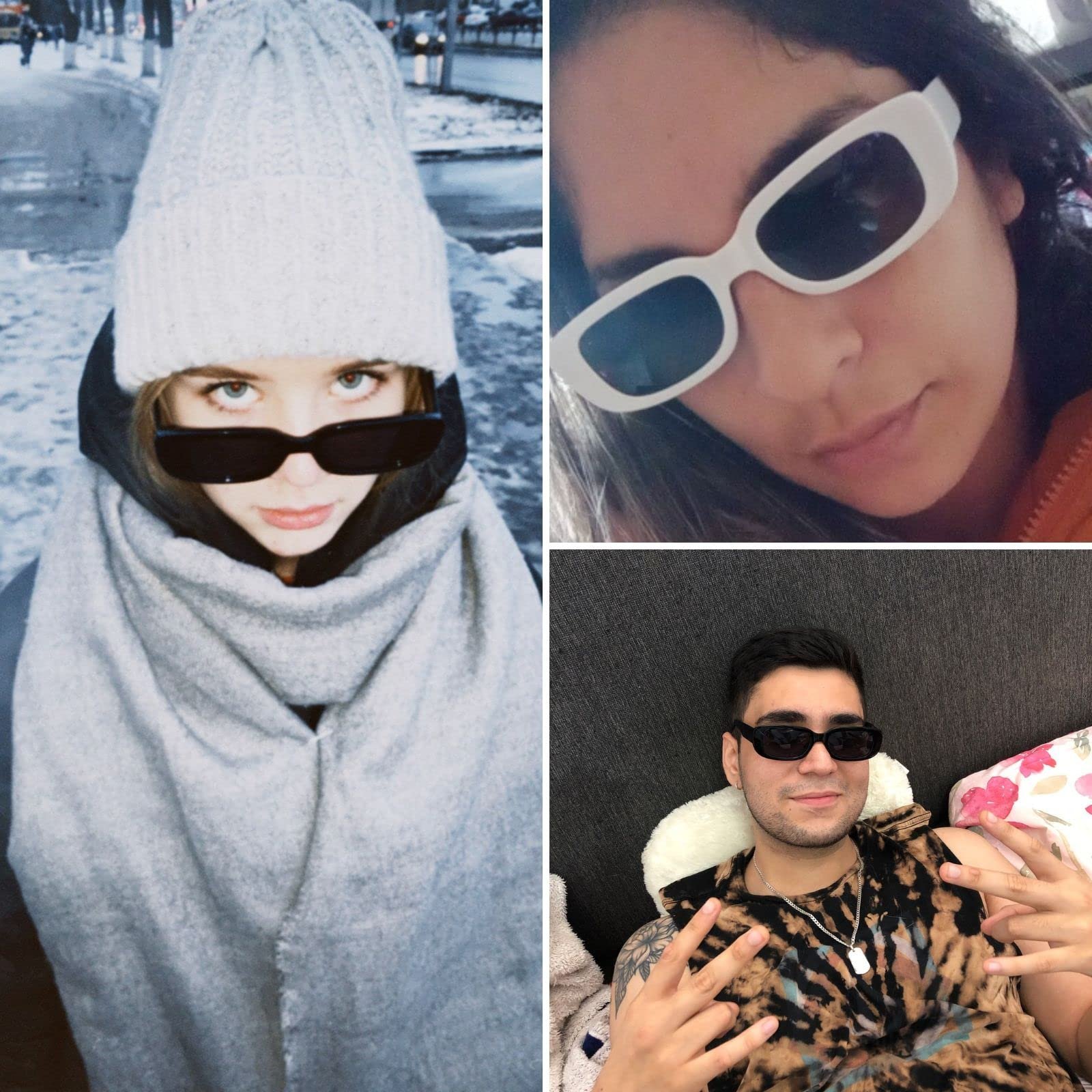 Солнцезащитные очки YAMEIZE Классические Прямоугольные Ретро 90-х Черные Защита UV400, фото №3