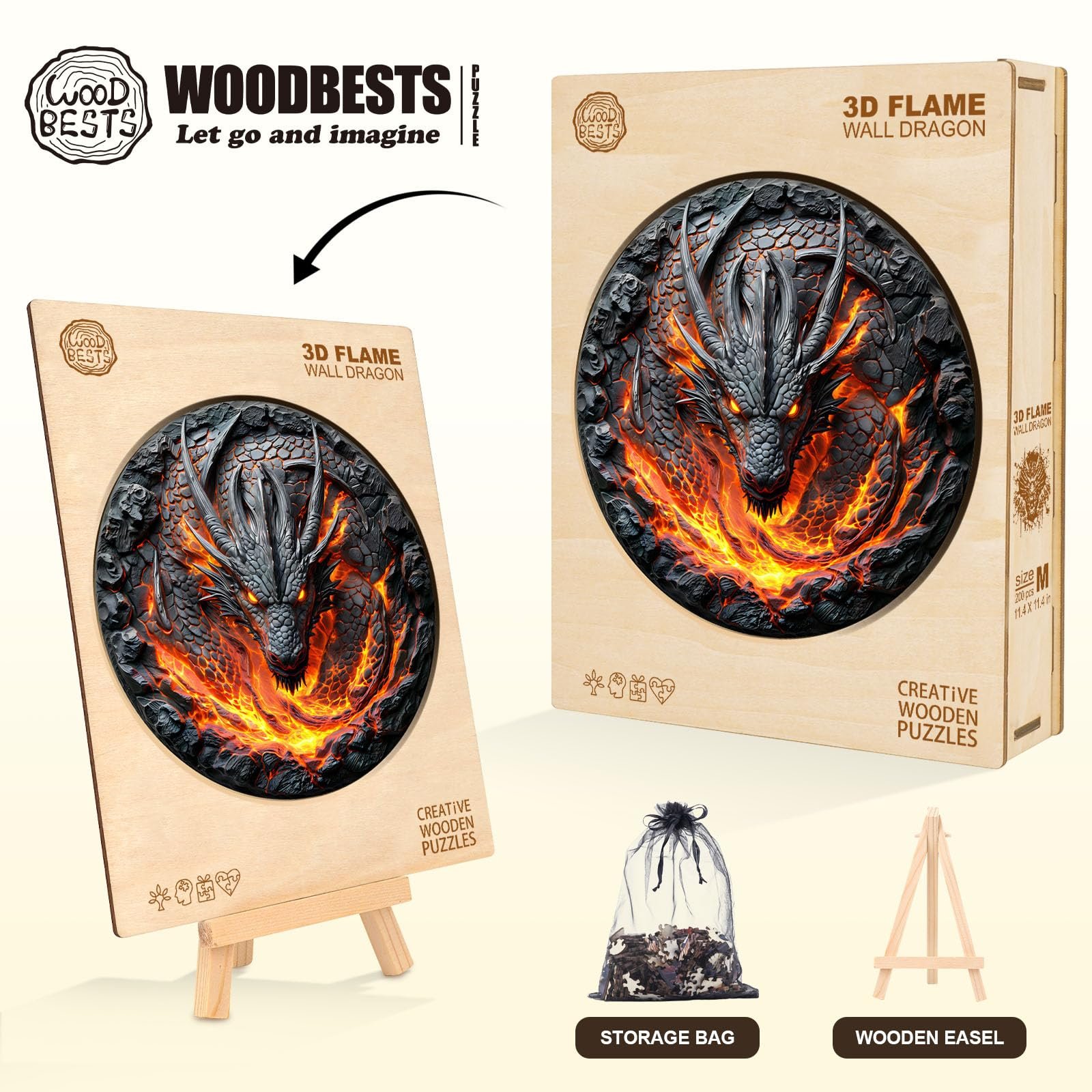 Пазл деревянный WOODBESTS 3D Wall Dragon 270 элементов 34 x 34 см, фото №4