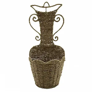 Подвесная плетеная корзина HEMOTON соломенная с крючком рустикальная для хранения цветов - Фото 1