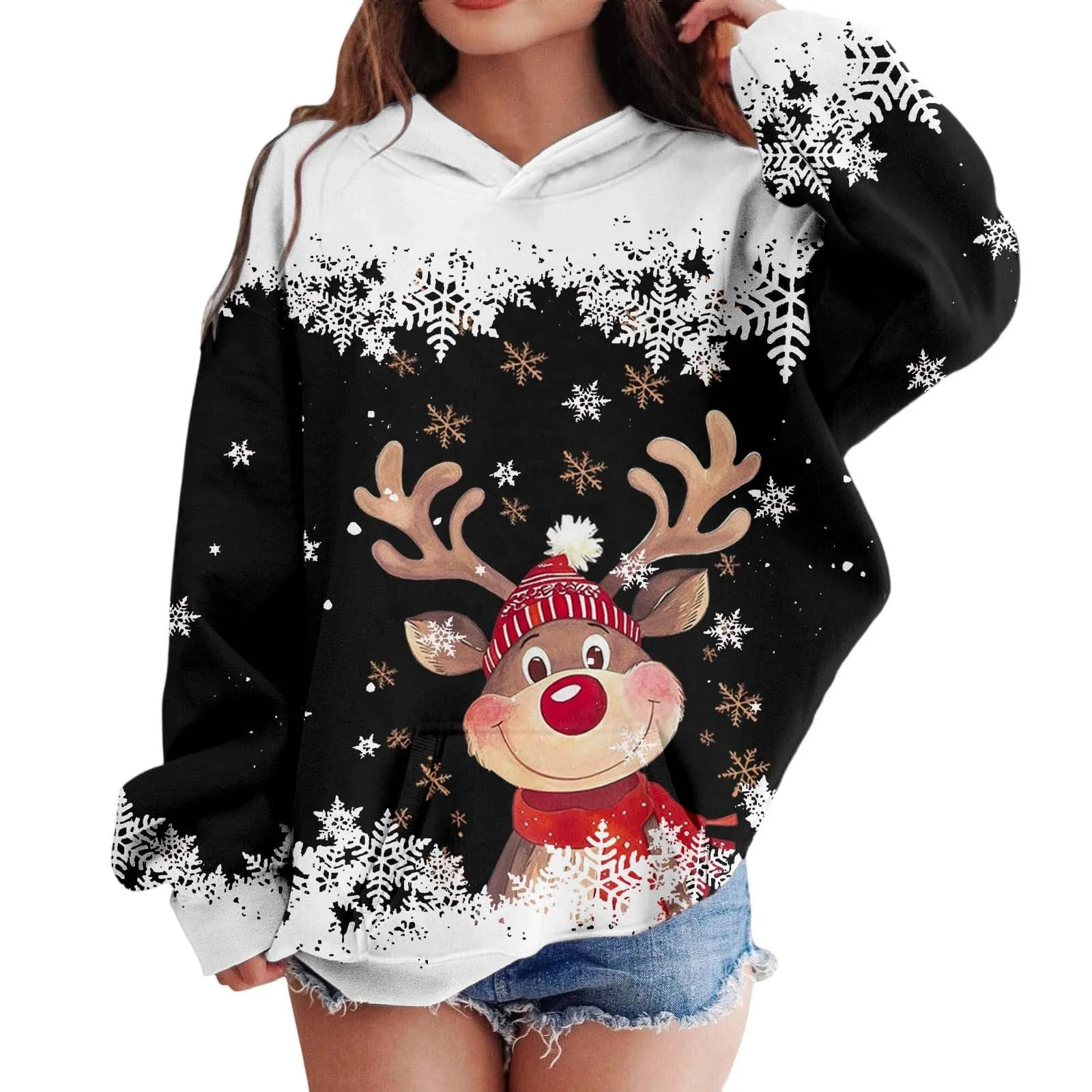 Пуловер Детский свитшот Топ Повседневный Рождественский пуловер Детский свитшот с мультяшным оленьим принтом, длинный рукав, для мальчиков и девочек (2">–12 лет), фото №1