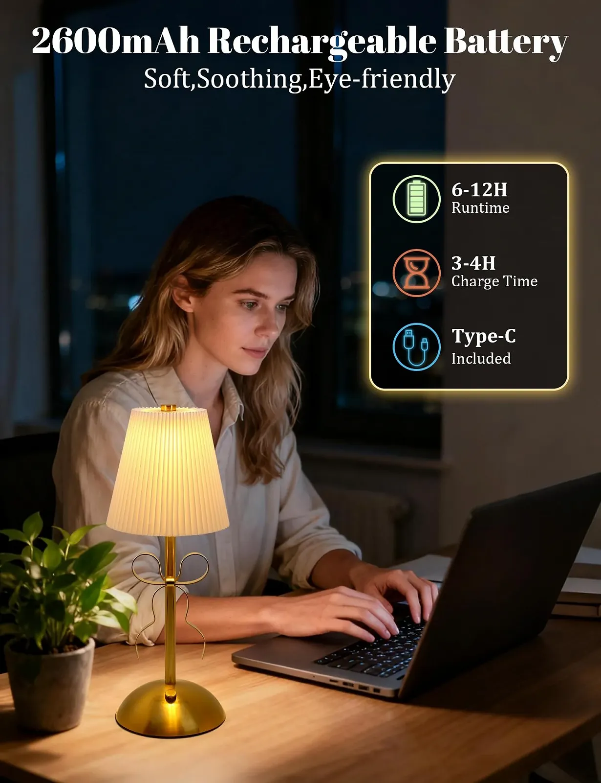 Настільна лампа Vintage Portable Wireless LED 3 Colours Dimmable Gold, фото №4