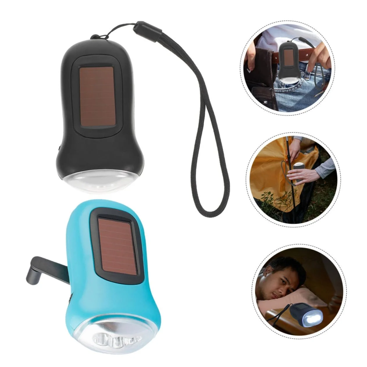 Ручной фонарь Holibanna 2 шт. LED с ручным приводом и солнечной зарядкой для кемпинга, походов, чрезвычайных ситуаций, для использования на открытом воздухе, черный и синий, фото №8