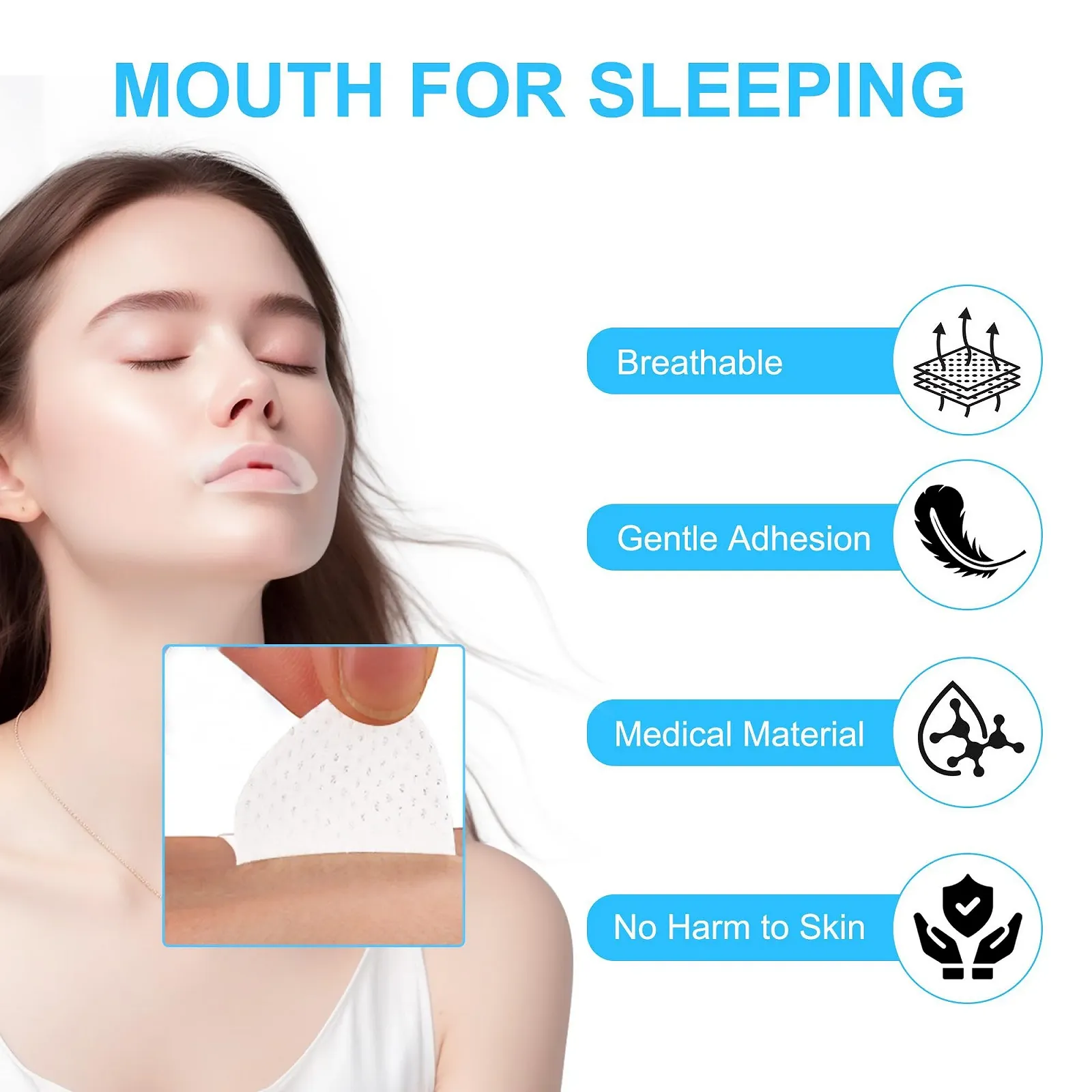 Смужки для рота для сну 120 шт. Зупинка хропіння Нічний пластир Поліпшення дихання, фото №3 Смужки для рота для сну 120 шт. Зупинка хропіння Нічний пластир Поліпшення дихання, фото №3