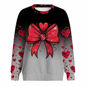 Женский свитшот Gwnauz с принтом ленты и сердца, романтический, оверсайз, мягкий, повседневный свитшот ко Дню Святого Валентина с длинными рукавами и круглым вырезом, осенне-зимний джемпер с сердцем - Фото 1