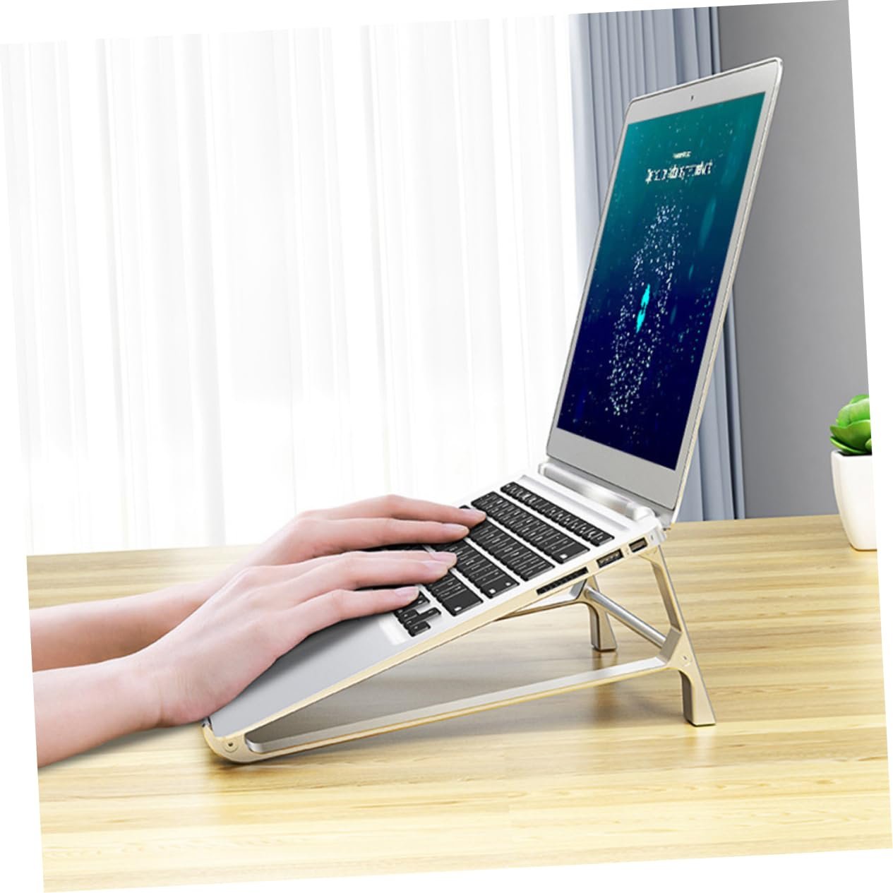 Підставка для ноутбука Алюмінієва регульована по висоті  з ергономічним дизайном для ноутбуків до 17 дюймів, стабільна та вентильована, фото №4
