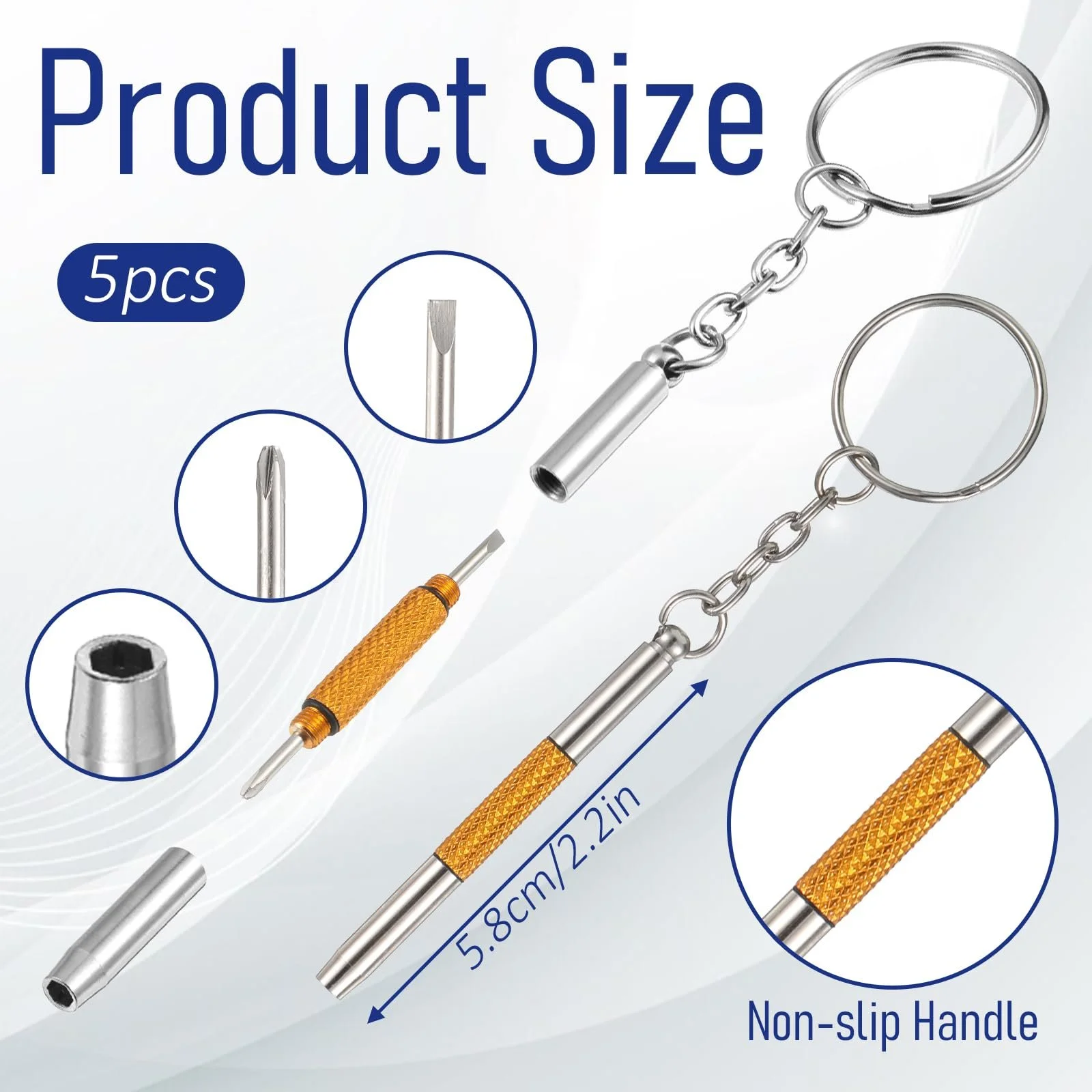 Набір міні-викруток 3 в 1 з нержавіючої сталі з брелоком 5 шт., фото №2