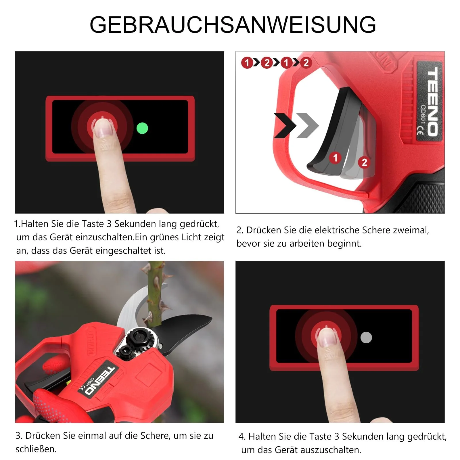 Секатор TEENO акумуляторний безщітковий електричний 2 x 2000mAh, фото №5