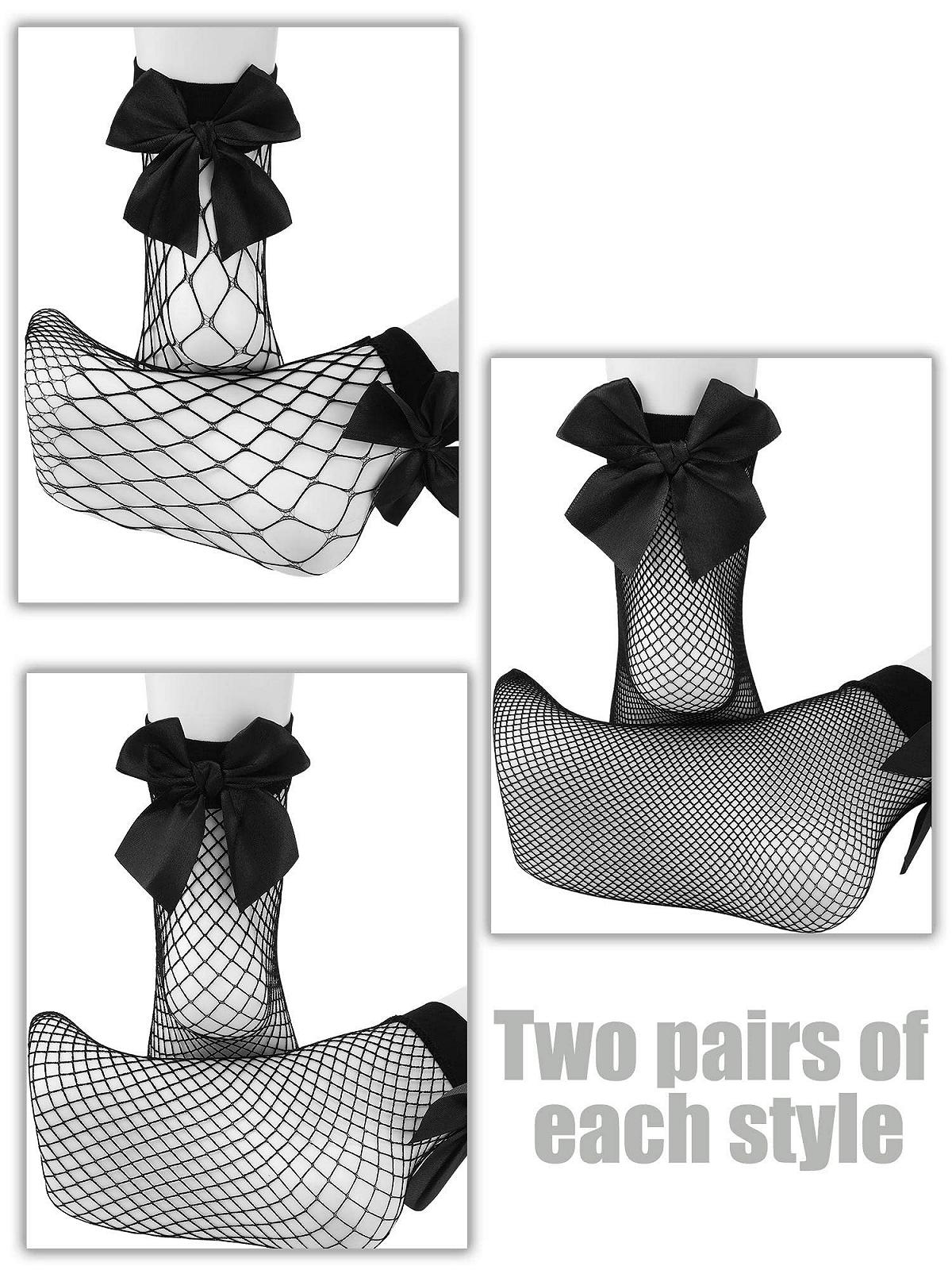 Носки в сеточку Geyoga Женские Черный Короткие носки-следки из эластичного кружева для лета (с бантом), фото №4