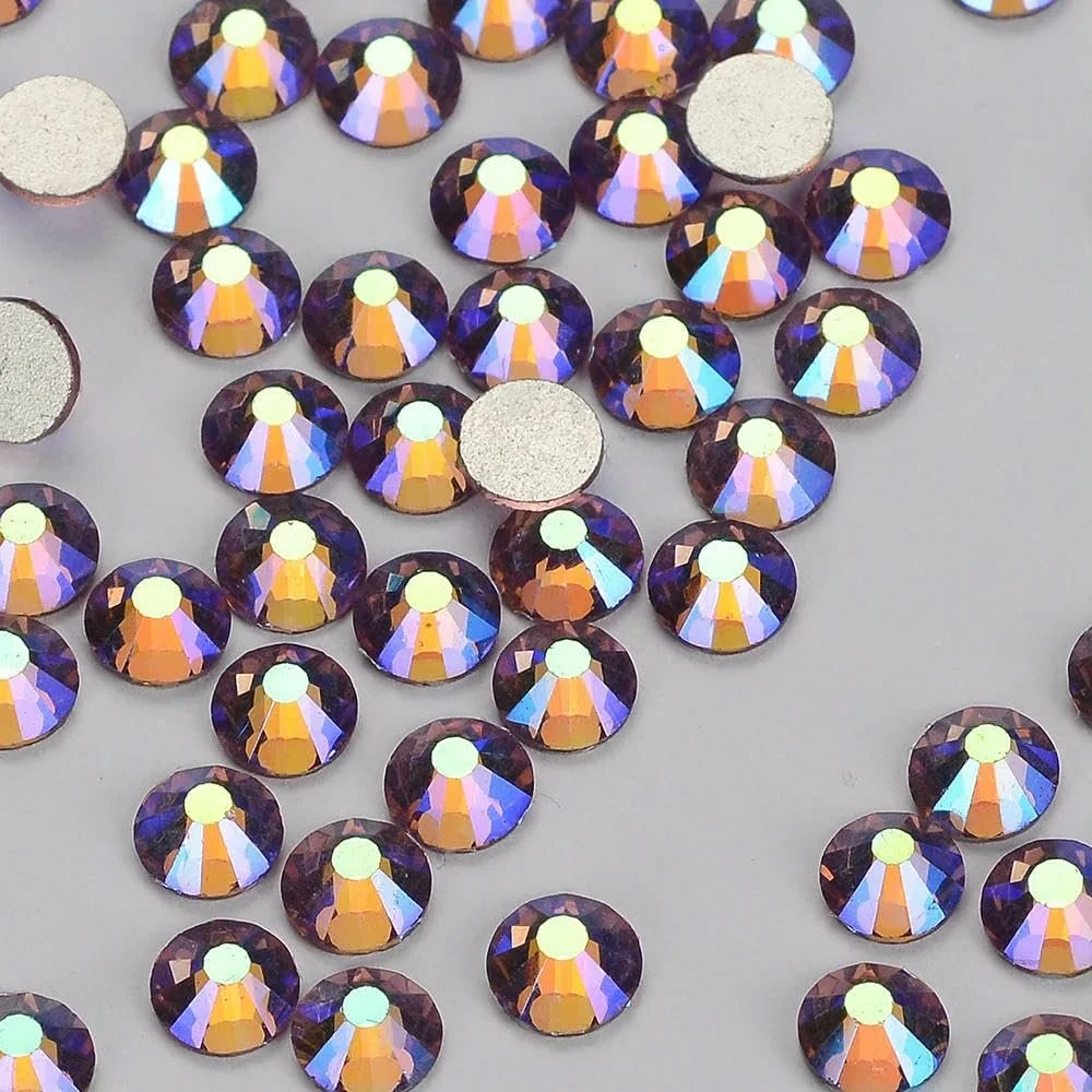 Стразы Стекло SS3-SS20 без термофиксации, плоская задняя часть, блестки, AB-стразы, как на картинке, AB-SS4, 1440 штук, фото №1