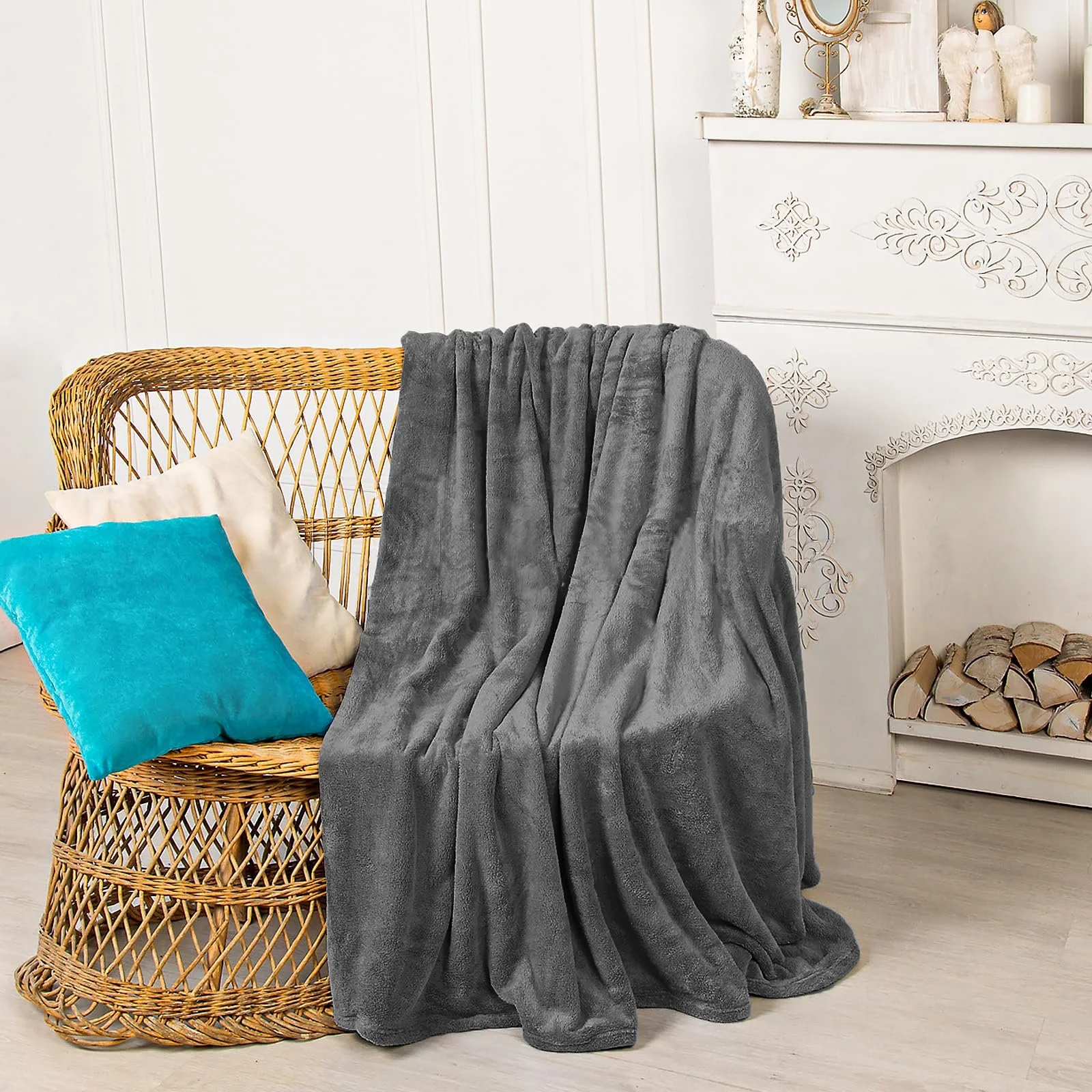 Покривало Hengsong Пухнасте М'яке Плюшеве 220 x 240 см Сірий, фото №5