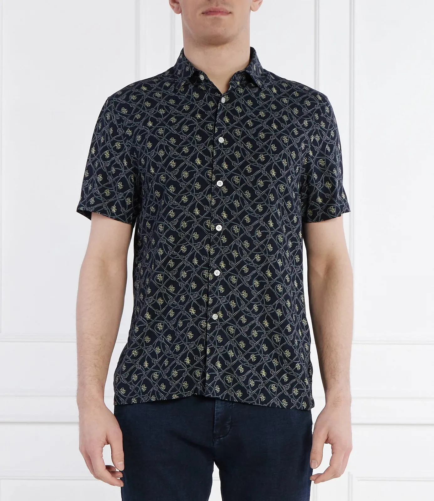 Мужская рубашка Guess - Ss Collin Aop Shirt Темно-синяя - L, фото №2