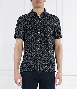 Мужская рубашка Guess - Ss Collin Aop Shirt Темно-синяя - L synthetic.ua - Фото 1