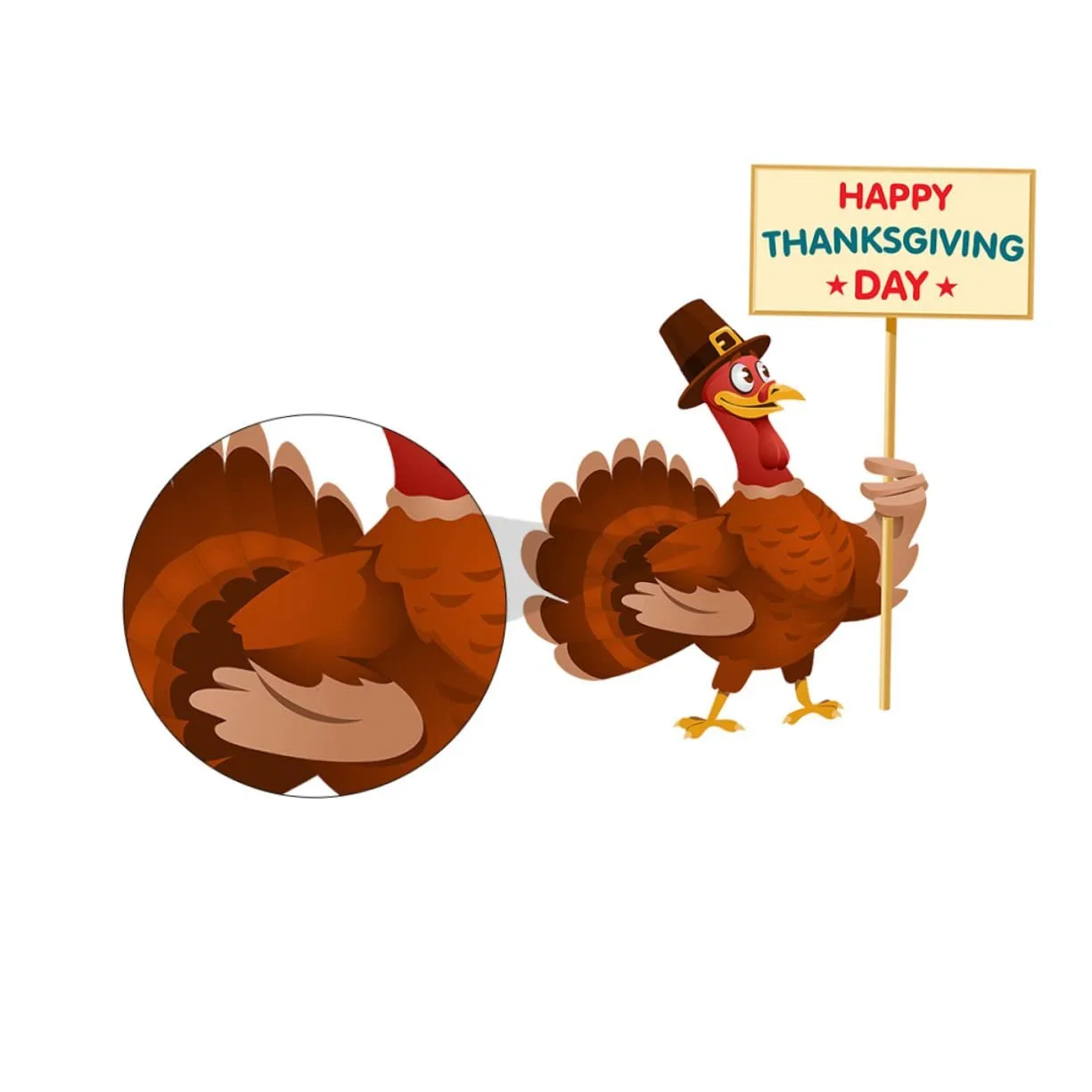 Наклейка на стіну Cartoon Turkey для Дня подяки ПВХ, фото №6