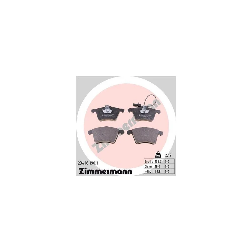 Комплект гальмівних колодок, дискове гальмо ZIMMERMANN 23418.190.1 для FORD VAG, передня вісь, фото №1 Комплект гальмівних колодок, дискове гальмо ZIMMERMANN 23418.190.1 для FORD VAG, передня вісь, фото №1