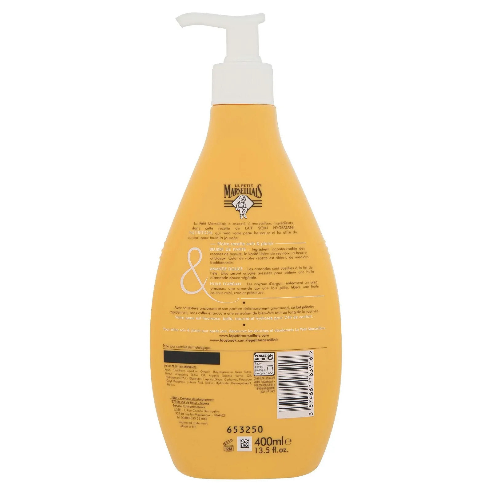 Молочко Le Petit Marseillais Увлажняющее 400 мл Питание Очень Сухая Кожа Масло Ши, Миндаль и Аргановое Масло Помпа, фото №3