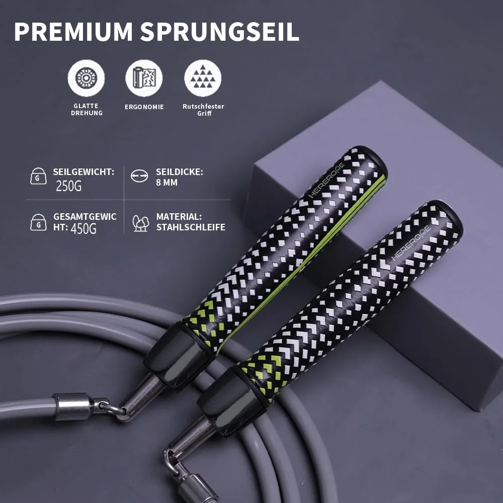 Скакалка Hererope Weighted Jump Rope 250 г обтяжена регульована з підшипниками сталевий трос, фото №2 Скакалка Hererope Weighted Jump Rope 250 г обтяжена регульована з підшипниками сталевий трос, фото №2