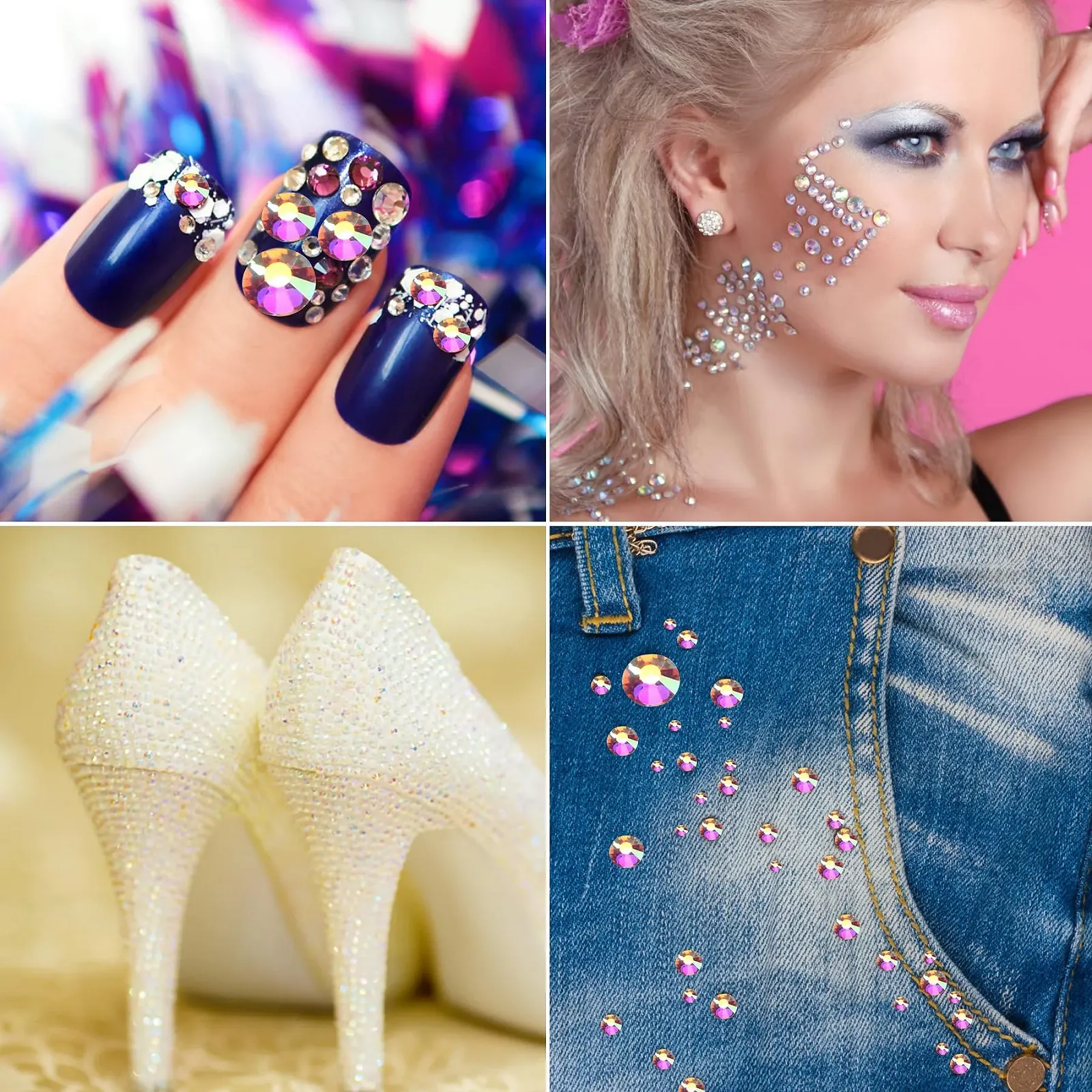 Клейові кристали Flatback Rhinestone Скляні діаманти Круглі коштовні камені 4.0 мм, SS16 1440 шт., Crystal AB, фото №4