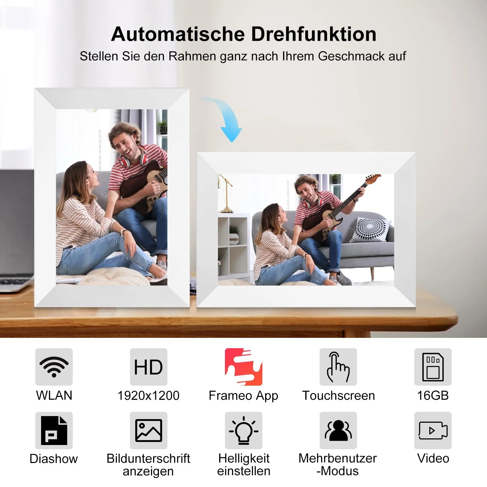 Цифровая фоторамка Frameo 10.1" HD IPS Touchscreen WiFi 16 ГБ White, фото №5